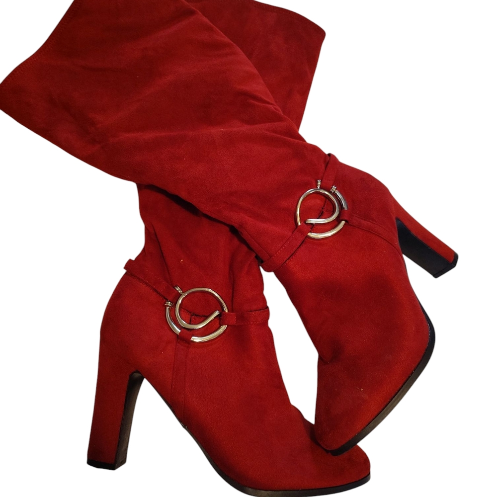 Elegant Red Suede Women's Boots